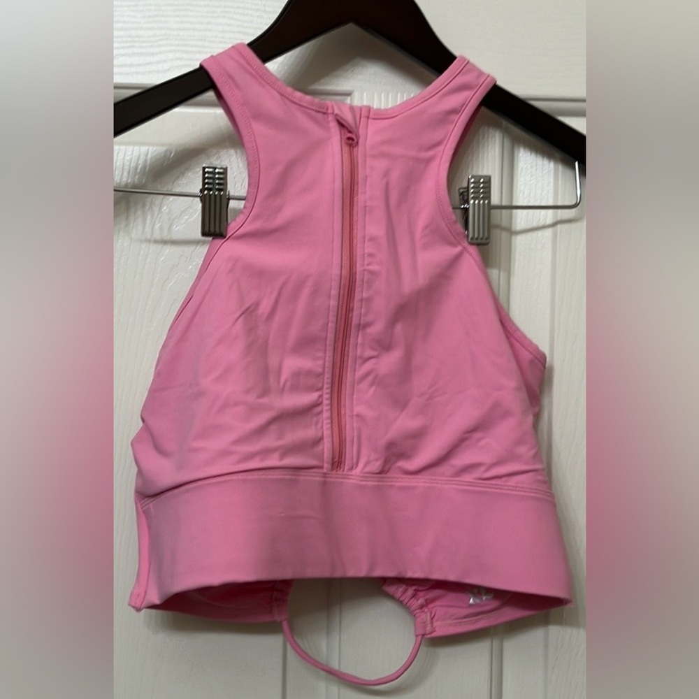 SAVAGE BABE-3/4 Zip Front Halter Style Strappy Keyhole Back Athletic Sports Bra